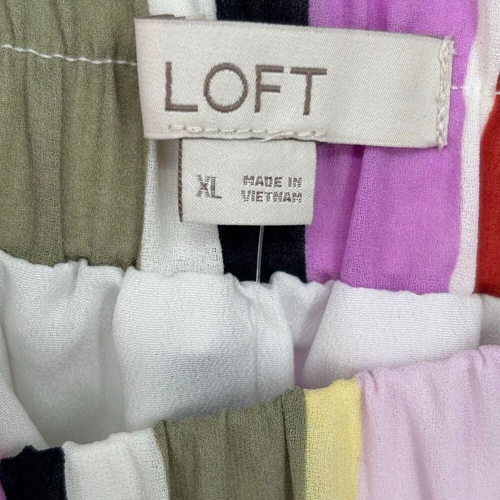 LOFT Striped Tiered Midi Skirt Multicolor Pull-On Flowy Summer Skirt Large NWT‎ - Picture 4 of 12
